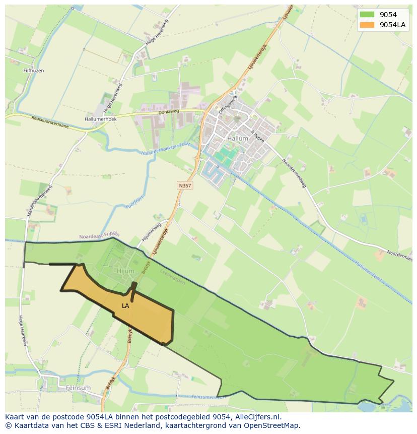 Afbeelding van het postcodegebied 9054 LA op de kaart.