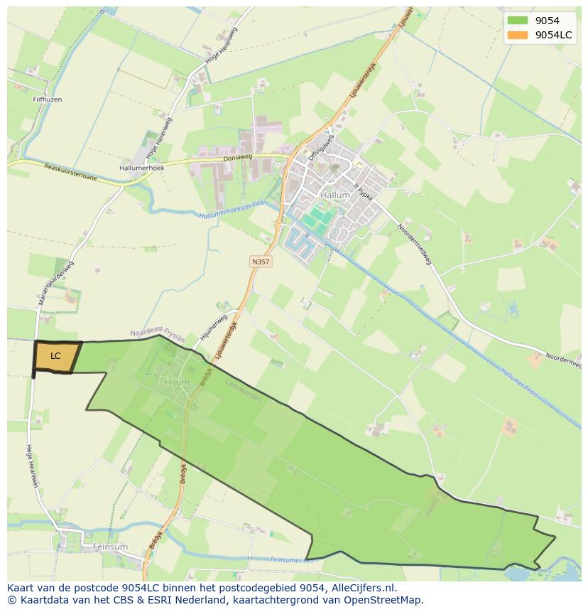 Afbeelding van het postcodegebied 9054 LC op de kaart.