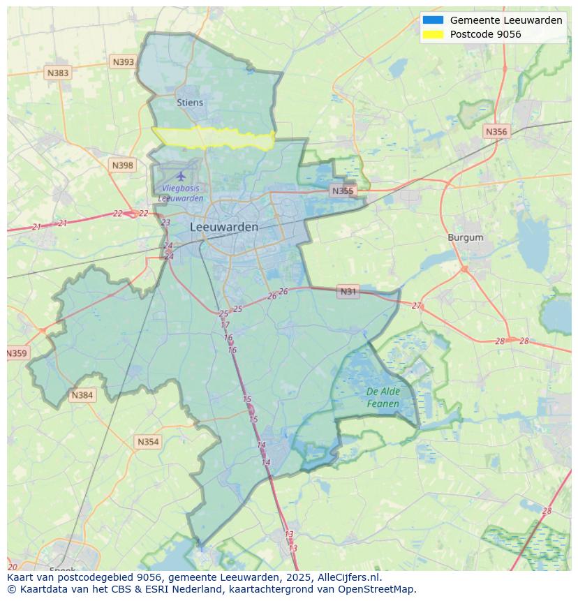 Afbeelding van het postcodegebied 9056 op de kaart.