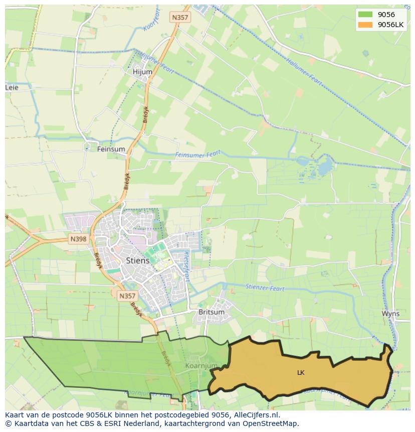 Afbeelding van het postcodegebied 9056 LK op de kaart.