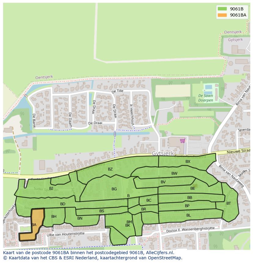 Afbeelding van het postcodegebied 9061 BA op de kaart.