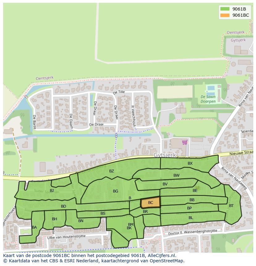 Afbeelding van het postcodegebied 9061 BC op de kaart.