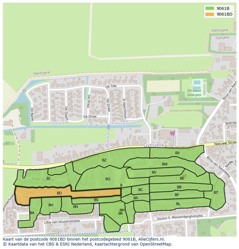 Afbeelding van het postcodegebied 9061 BD op de kaart.