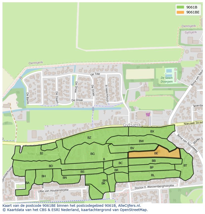 Afbeelding van het postcodegebied 9061 BE op de kaart.