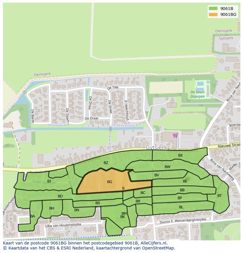 Afbeelding van het postcodegebied 9061 BG op de kaart.