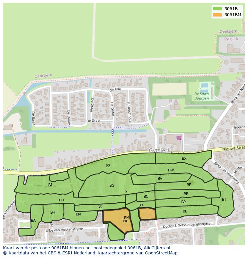 Afbeelding van het postcodegebied 9061 BM op de kaart.