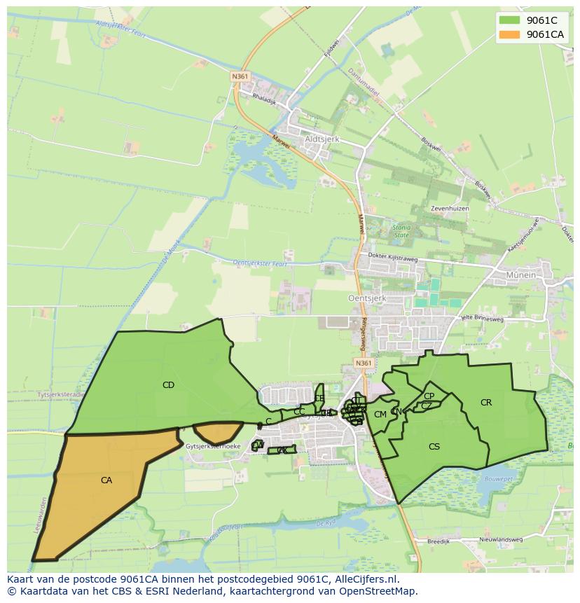 Afbeelding van het postcodegebied 9061 CA op de kaart.