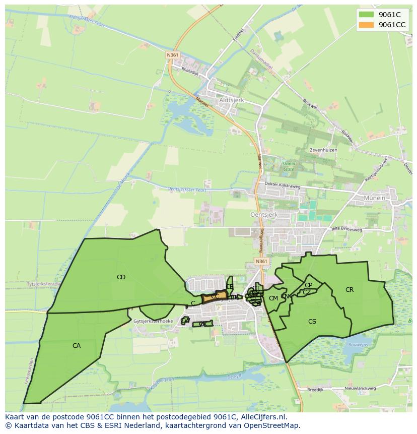 Afbeelding van het postcodegebied 9061 CC op de kaart.