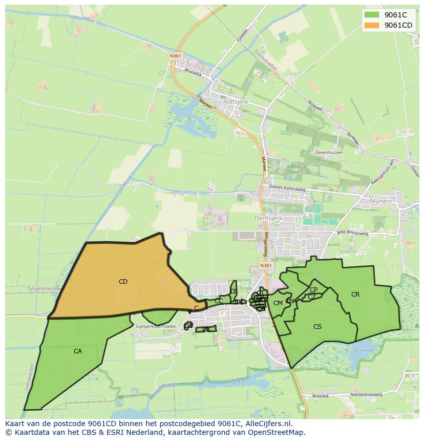Afbeelding van het postcodegebied 9061 CD op de kaart.