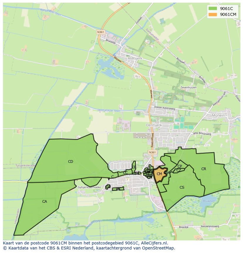Afbeelding van het postcodegebied 9061 CM op de kaart.