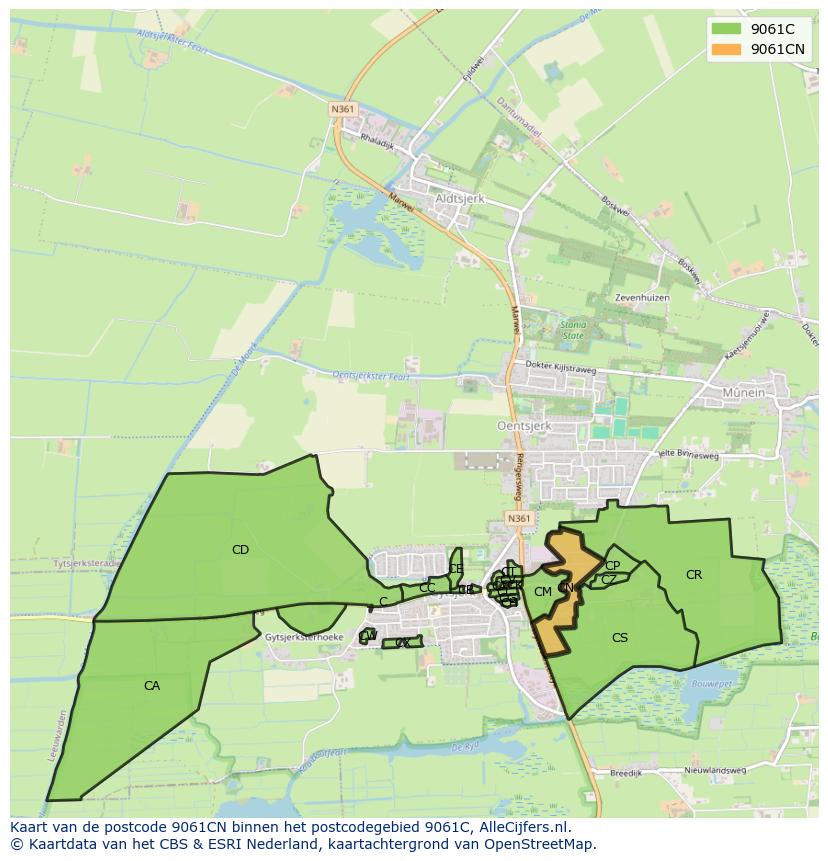 Afbeelding van het postcodegebied 9061 CN op de kaart.