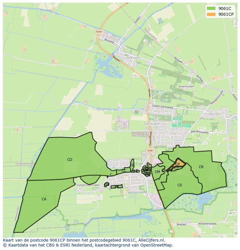 Afbeelding van het postcodegebied 9061 CP op de kaart.