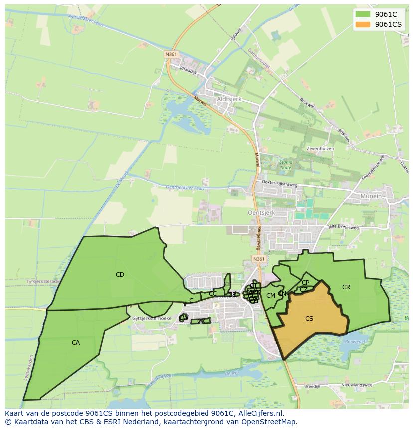 Afbeelding van het postcodegebied 9061 CS op de kaart.