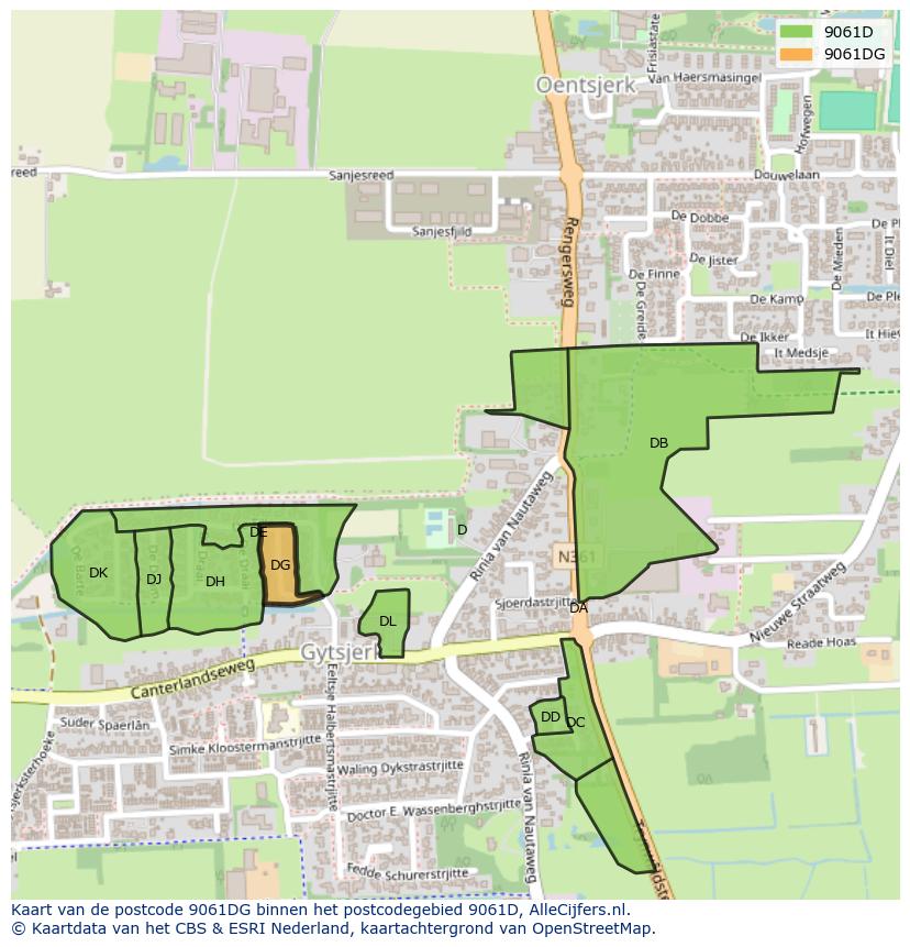 Afbeelding van het postcodegebied 9061 DG op de kaart.