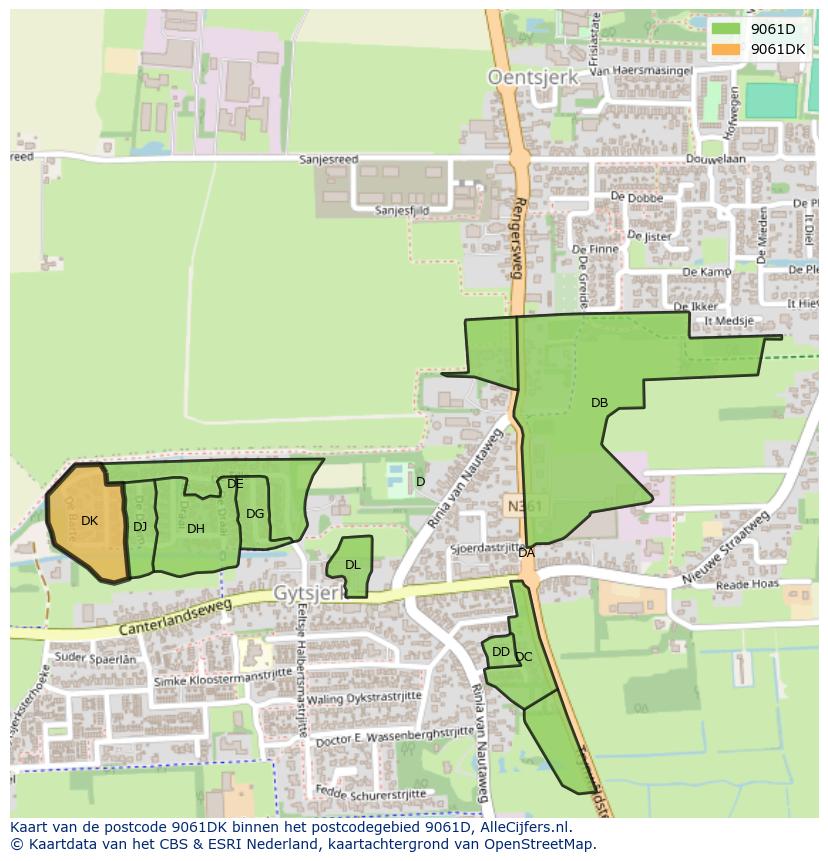 Afbeelding van het postcodegebied 9061 DK op de kaart.