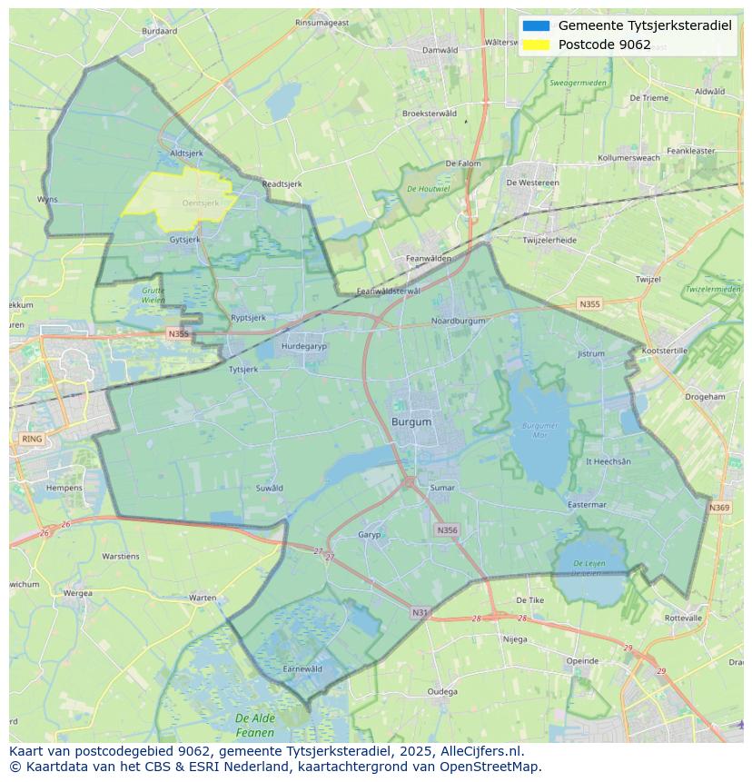 Afbeelding van het postcodegebied 9062 op de kaart.