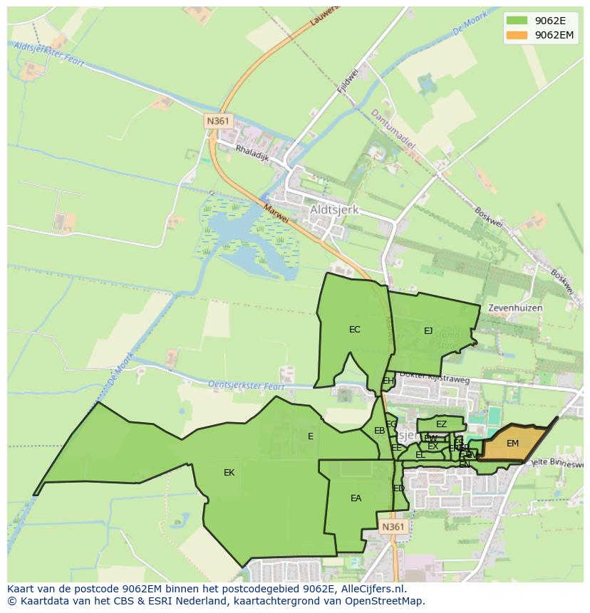 Afbeelding van het postcodegebied 9062 EM op de kaart.