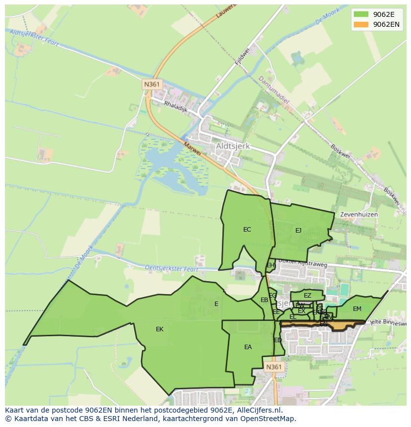 Afbeelding van het postcodegebied 9062 EN op de kaart.