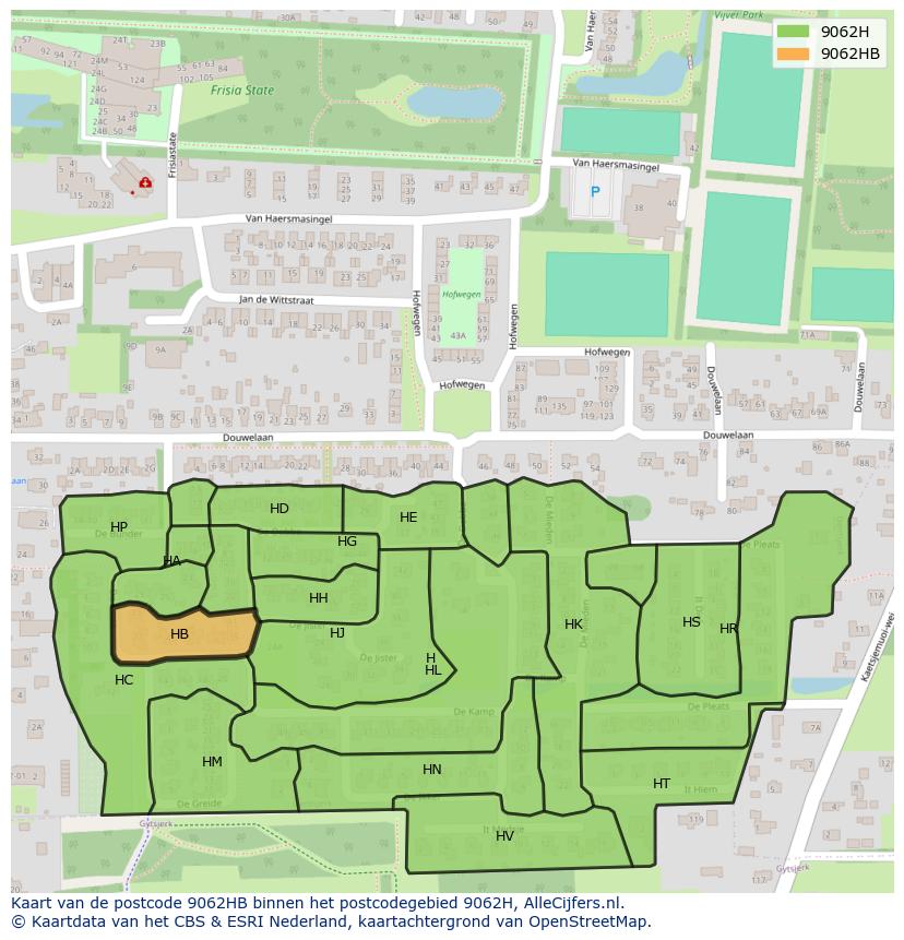 Afbeelding van het postcodegebied 9062 HB op de kaart.