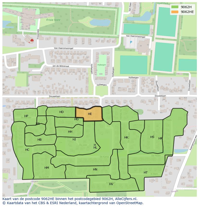 Afbeelding van het postcodegebied 9062 HE op de kaart.