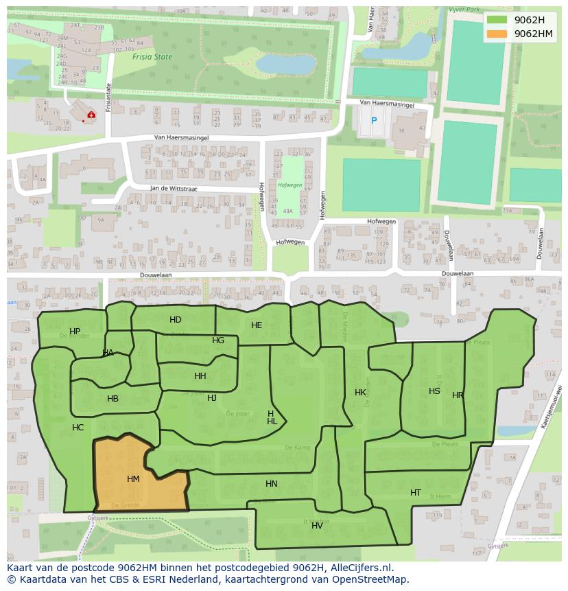 Afbeelding van het postcodegebied 9062 HM op de kaart.