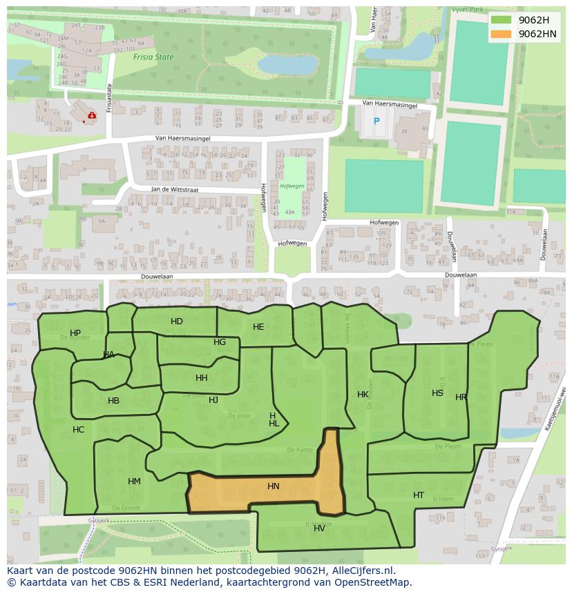Afbeelding van het postcodegebied 9062 HN op de kaart.