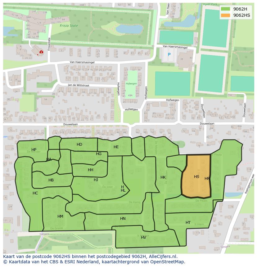 Afbeelding van het postcodegebied 9062 HS op de kaart.