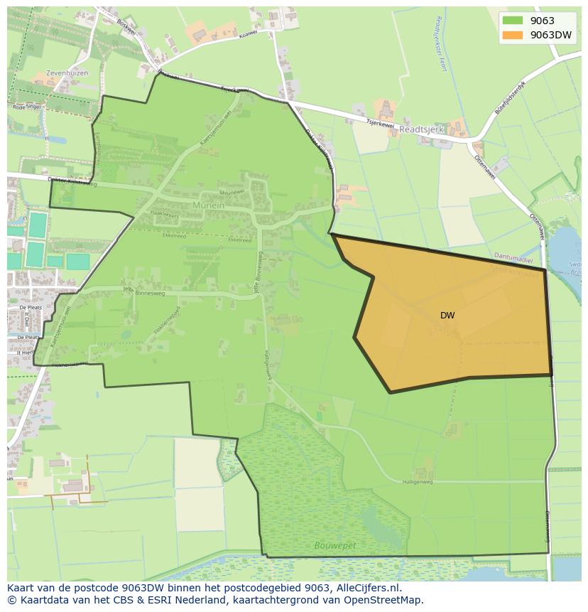 Afbeelding van het postcodegebied 9063 DW op de kaart.
