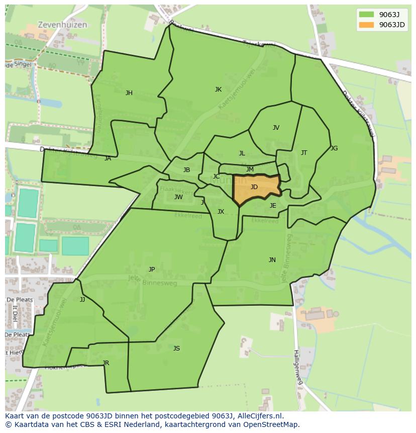 Afbeelding van het postcodegebied 9063 JD op de kaart.