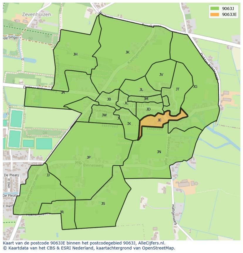 Afbeelding van het postcodegebied 9063 JE op de kaart.