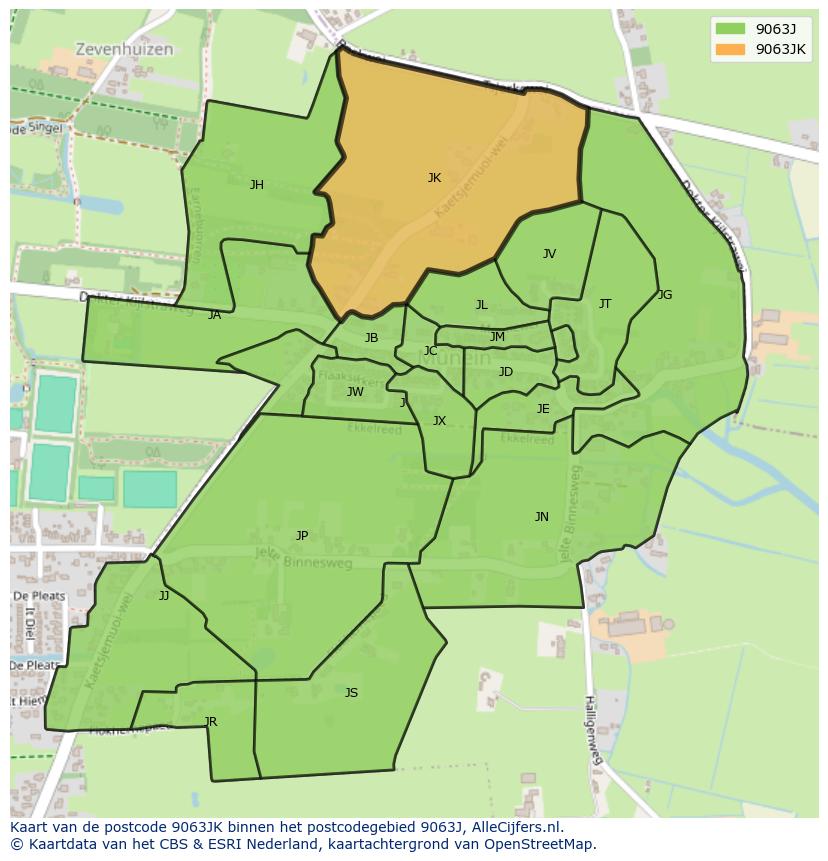 Afbeelding van het postcodegebied 9063 JK op de kaart.