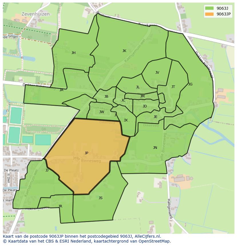 Afbeelding van het postcodegebied 9063 JP op de kaart.