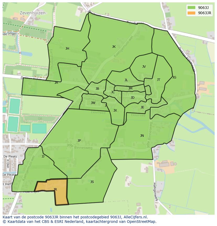 Afbeelding van het postcodegebied 9063 JR op de kaart.
