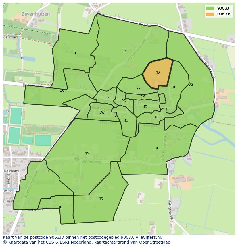 Afbeelding van het postcodegebied 9063 JV op de kaart.