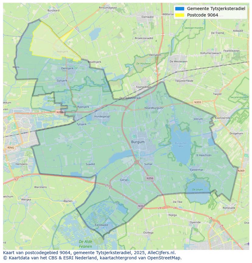 Afbeelding van het postcodegebied 9064 op de kaart.