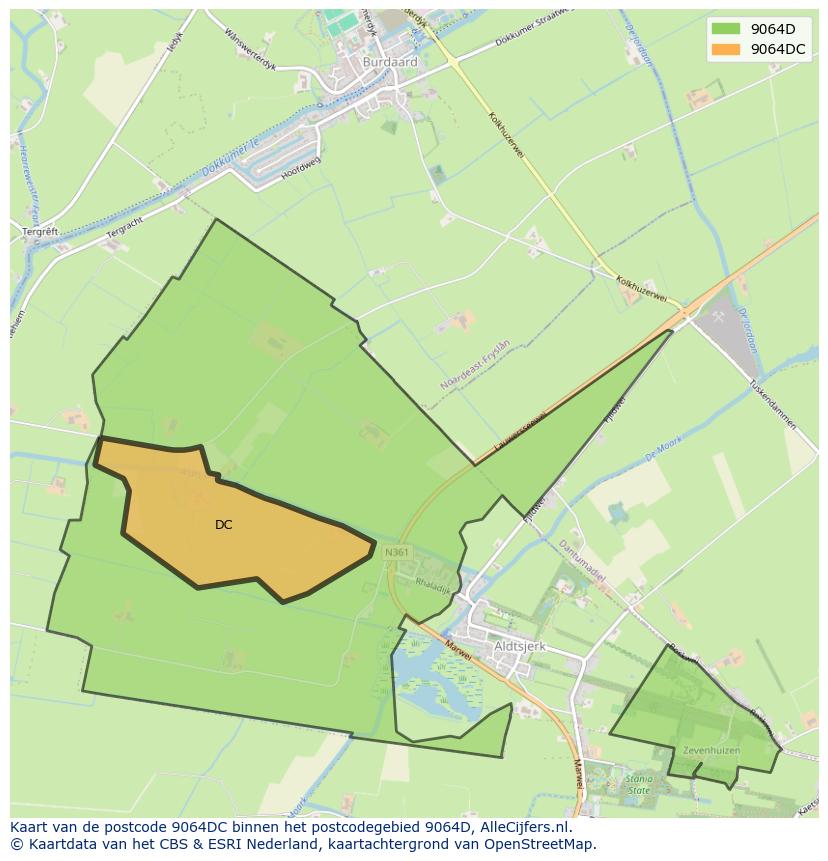 Afbeelding van het postcodegebied 9064 DC op de kaart.