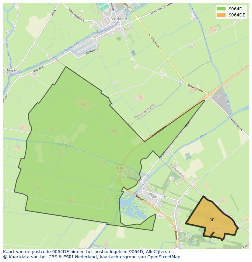 Afbeelding van het postcodegebied 9064 DE op de kaart.