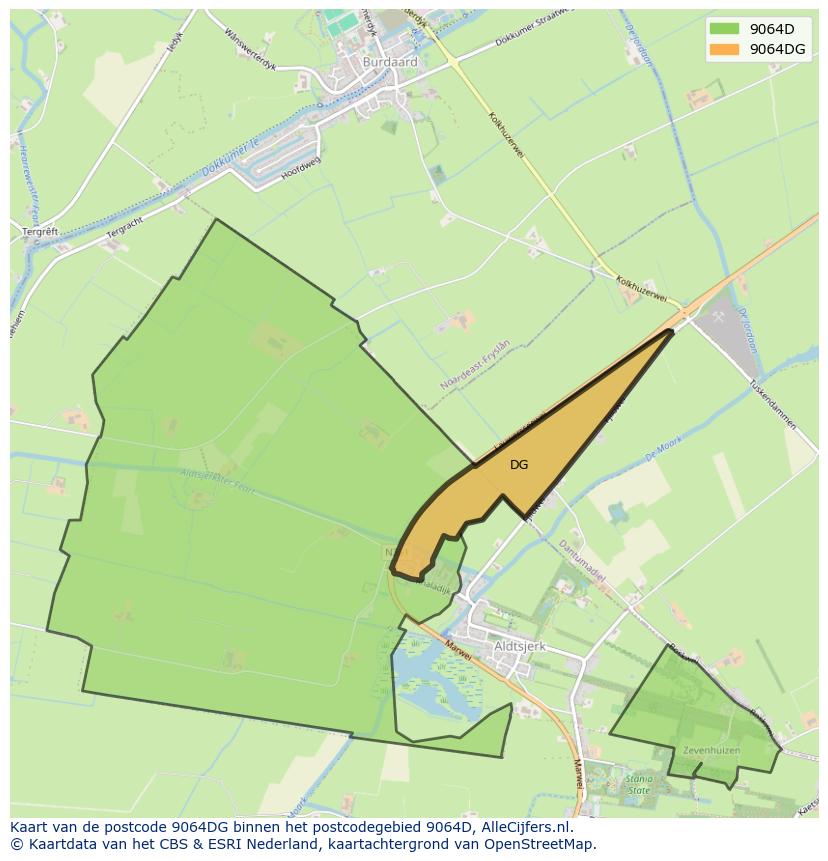 Afbeelding van het postcodegebied 9064 DG op de kaart.