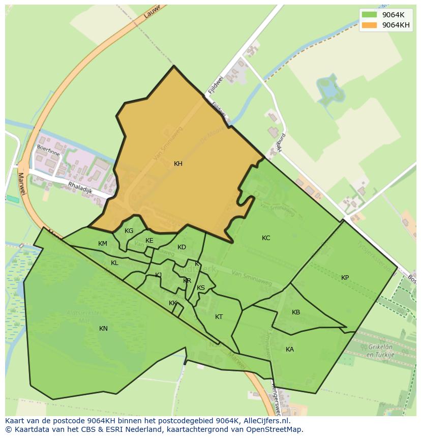 Afbeelding van het postcodegebied 9064 KH op de kaart.