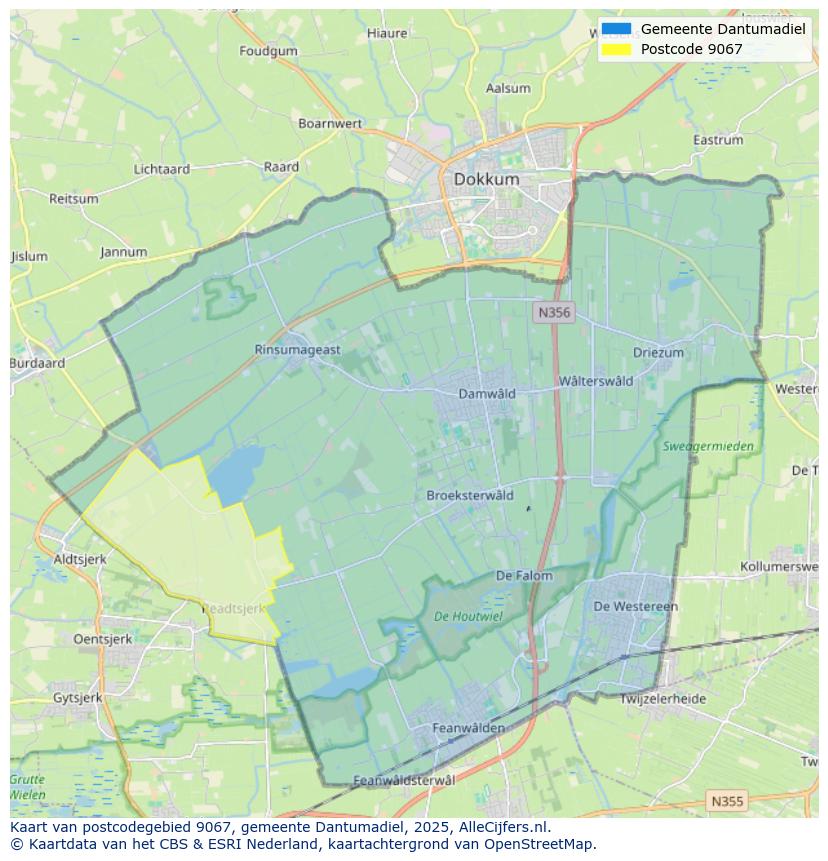 Afbeelding van het postcodegebied 9067 op de kaart.