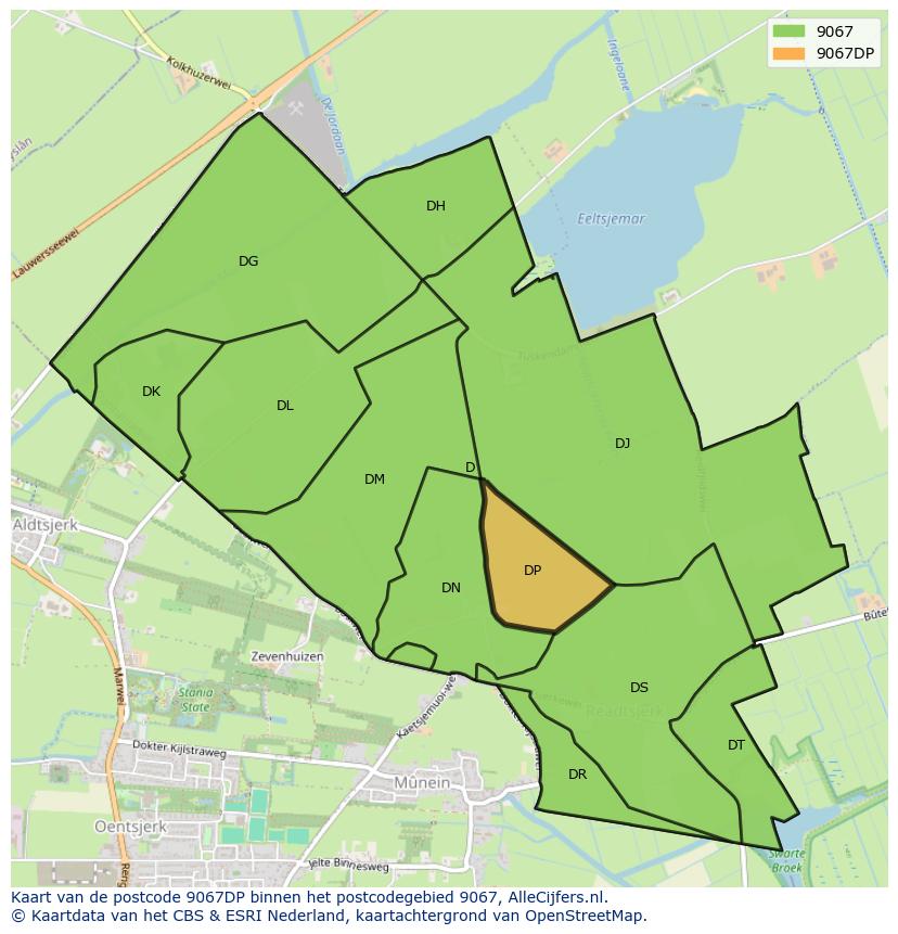 Afbeelding van het postcodegebied 9067 DP op de kaart.