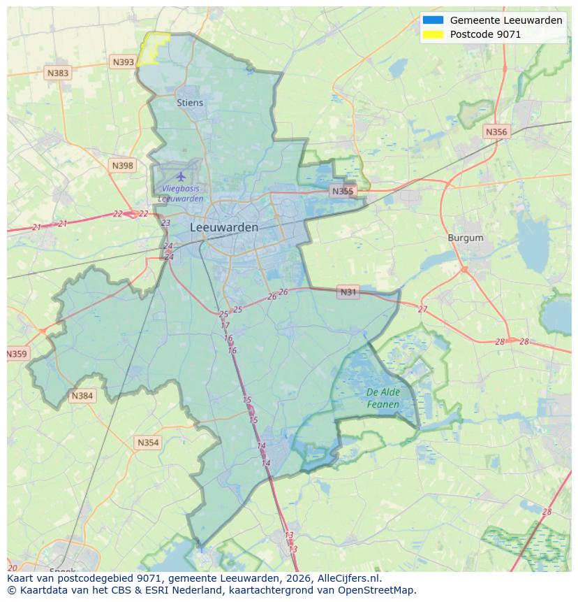 Afbeelding van het postcodegebied 9071 op de kaart.