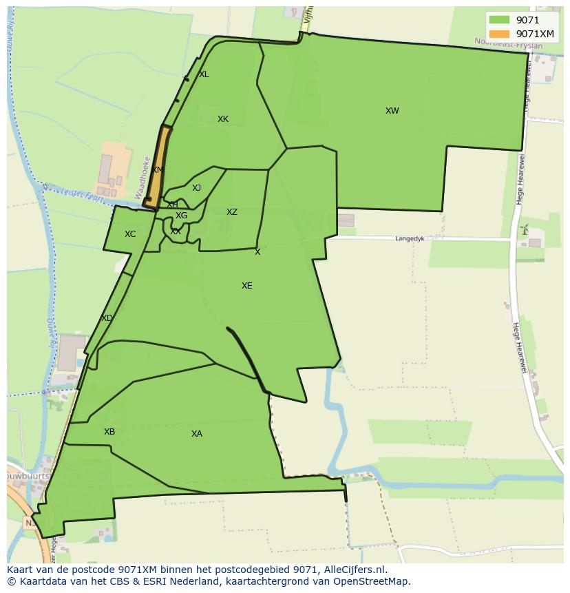 Afbeelding van het postcodegebied 9071 XM op de kaart.