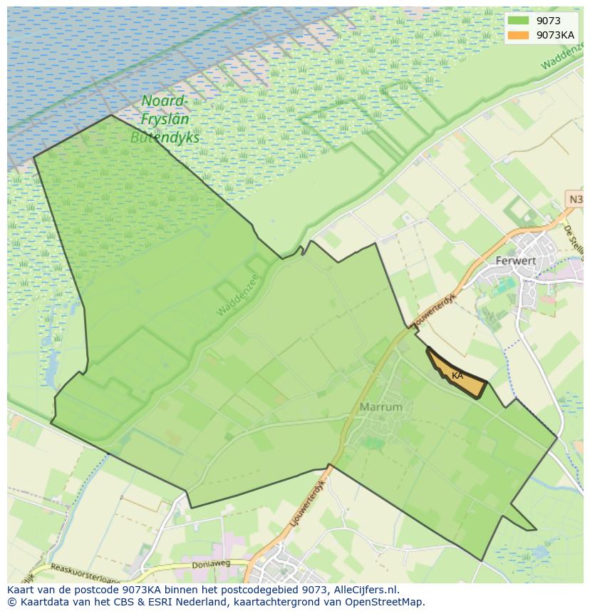 Afbeelding van het postcodegebied 9073 KA op de kaart.