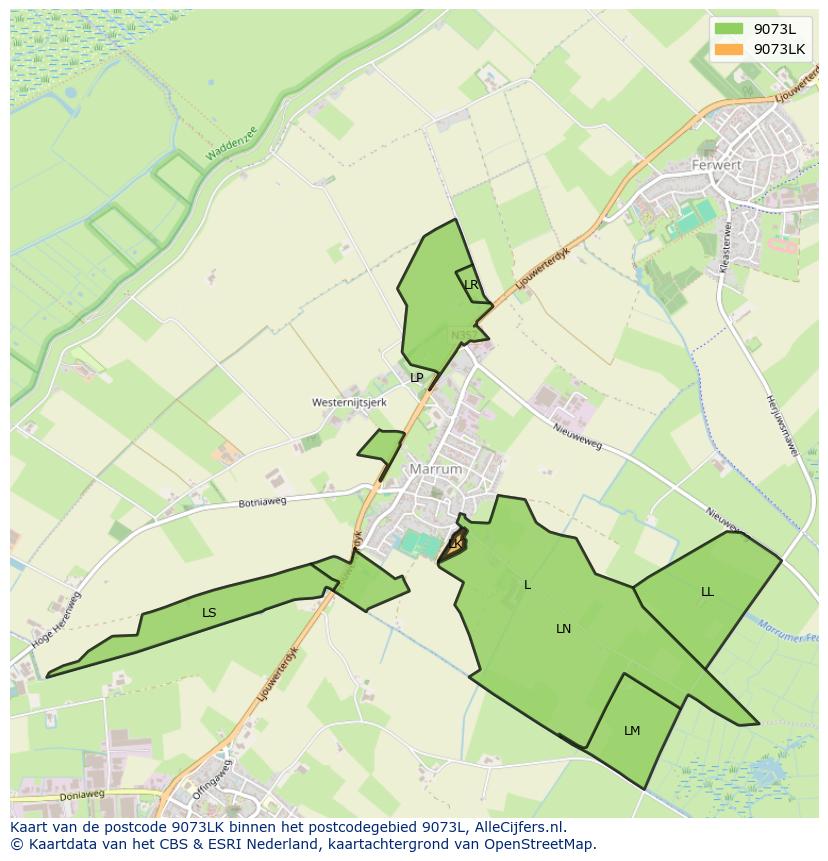 Afbeelding van het postcodegebied 9073 LK op de kaart.