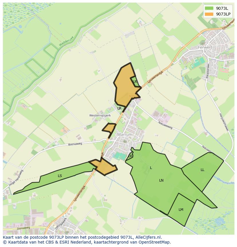 Afbeelding van het postcodegebied 9073 LP op de kaart.