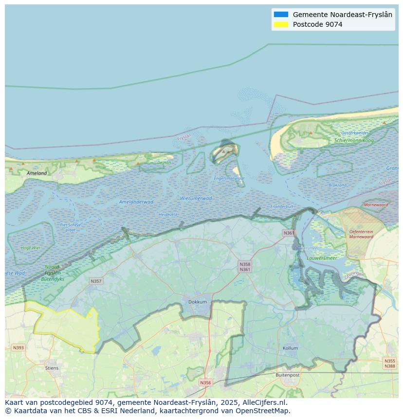 Afbeelding van het postcodegebied 9074 op de kaart.