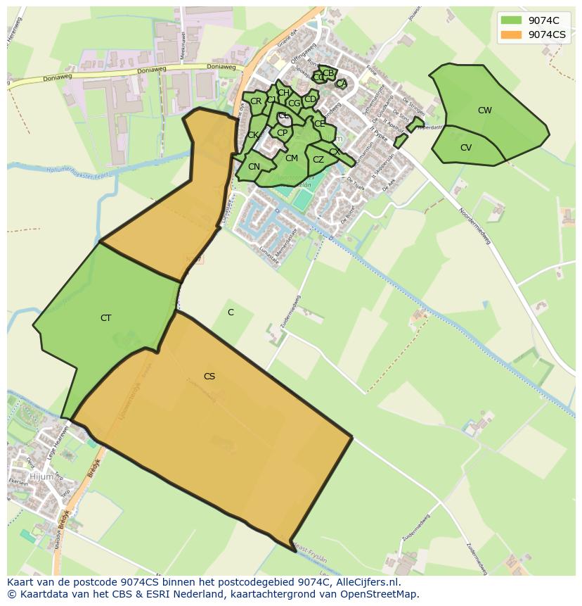 Afbeelding van het postcodegebied 9074 CS op de kaart.