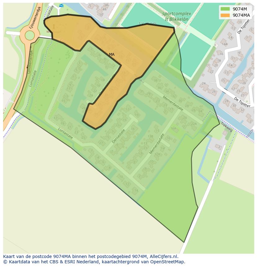 Afbeelding van het postcodegebied 9074 MA op de kaart.