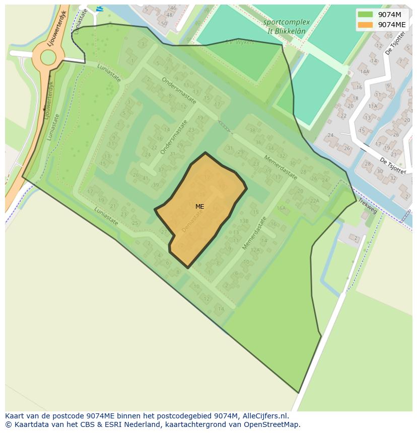 Afbeelding van het postcodegebied 9074 ME op de kaart.
